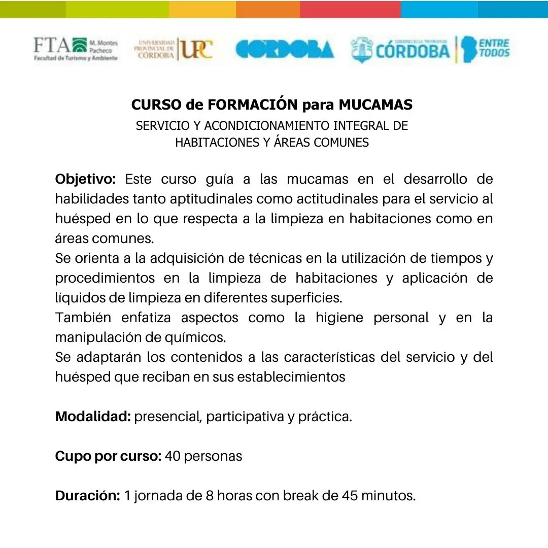 curso para mucamas en Los Reartes