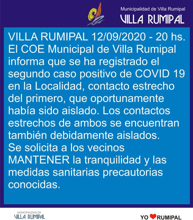 segundo caso de covid en rumipal