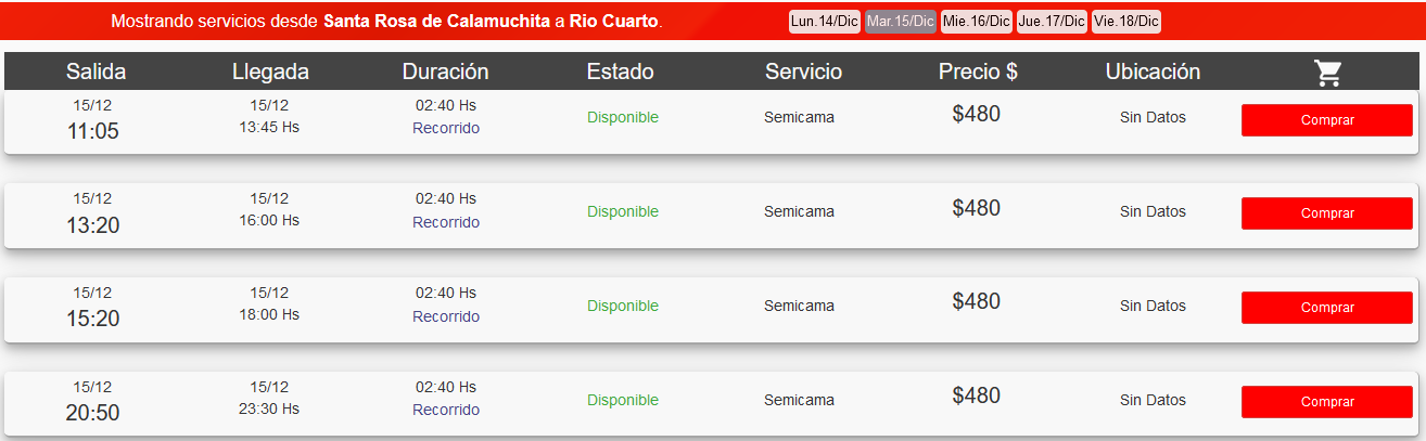 buses lep viaje santa rosa - rio cuarto