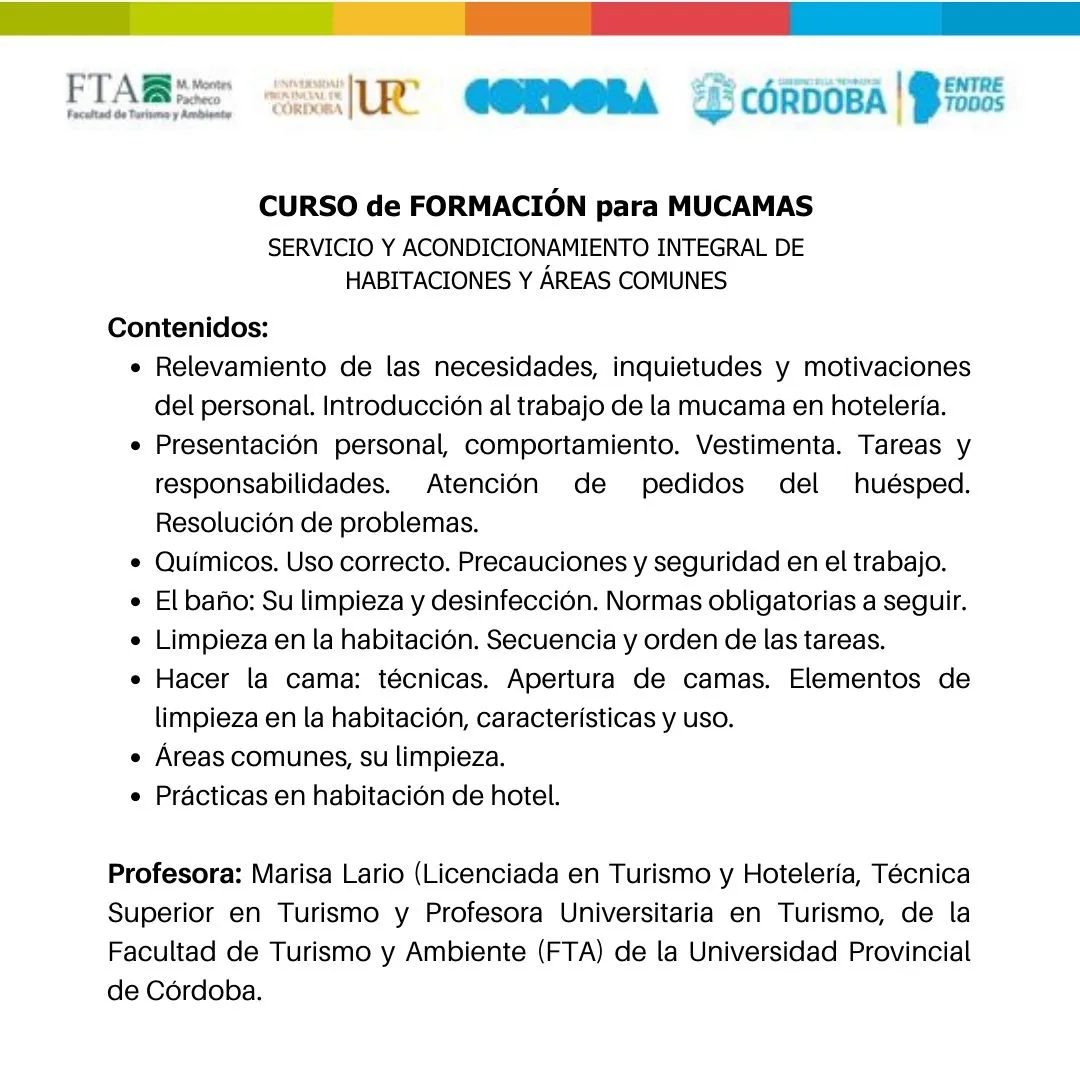 curso para mucamas en Los Reartes