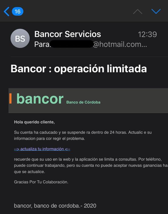 mensaje trucho bancor estafa