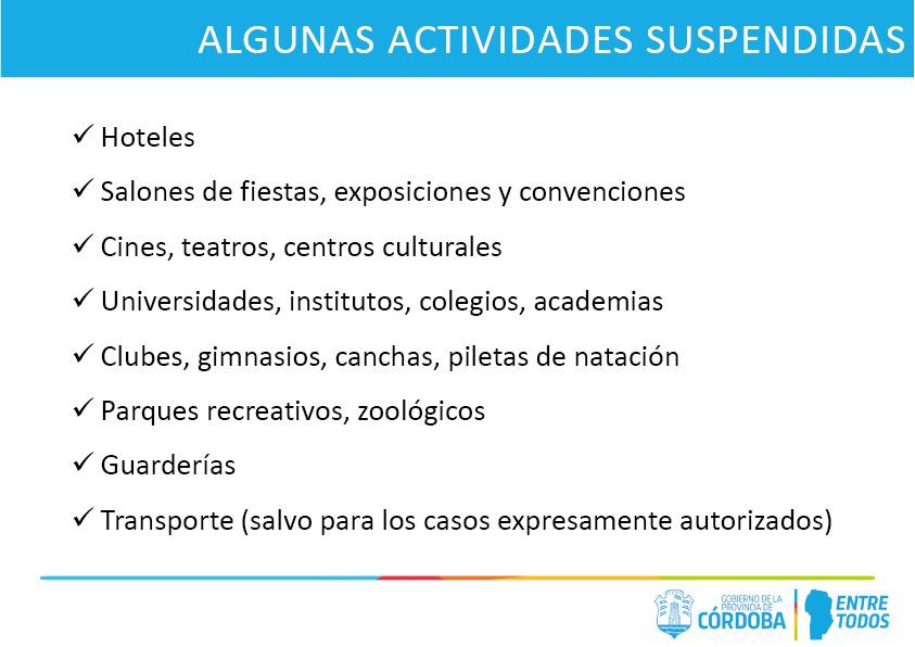 actividades suspendidas medidas