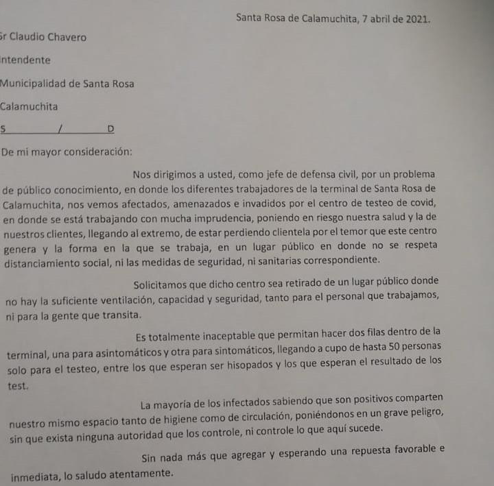 CARTA DE TRABAJADORES DE LA TERMINAL DE OMNIBUS