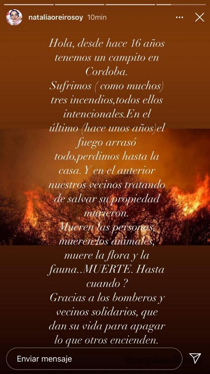 NATALIA OREIRO incendios en cordoba