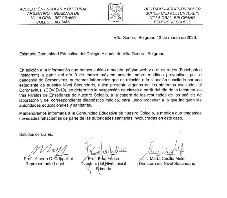 Comunicado Colegio Aleman