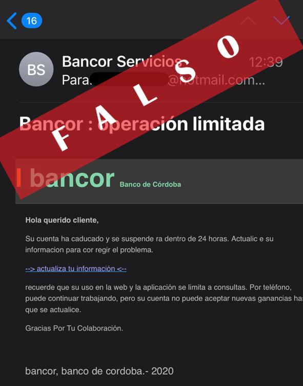 mensaje trucho bancor estafa