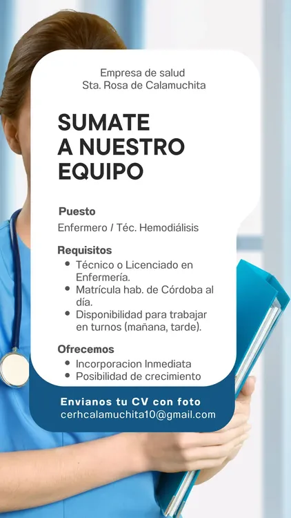 Busqueda de trabajo Santa Rosa de Calamuchita octubre 2025 enfermero