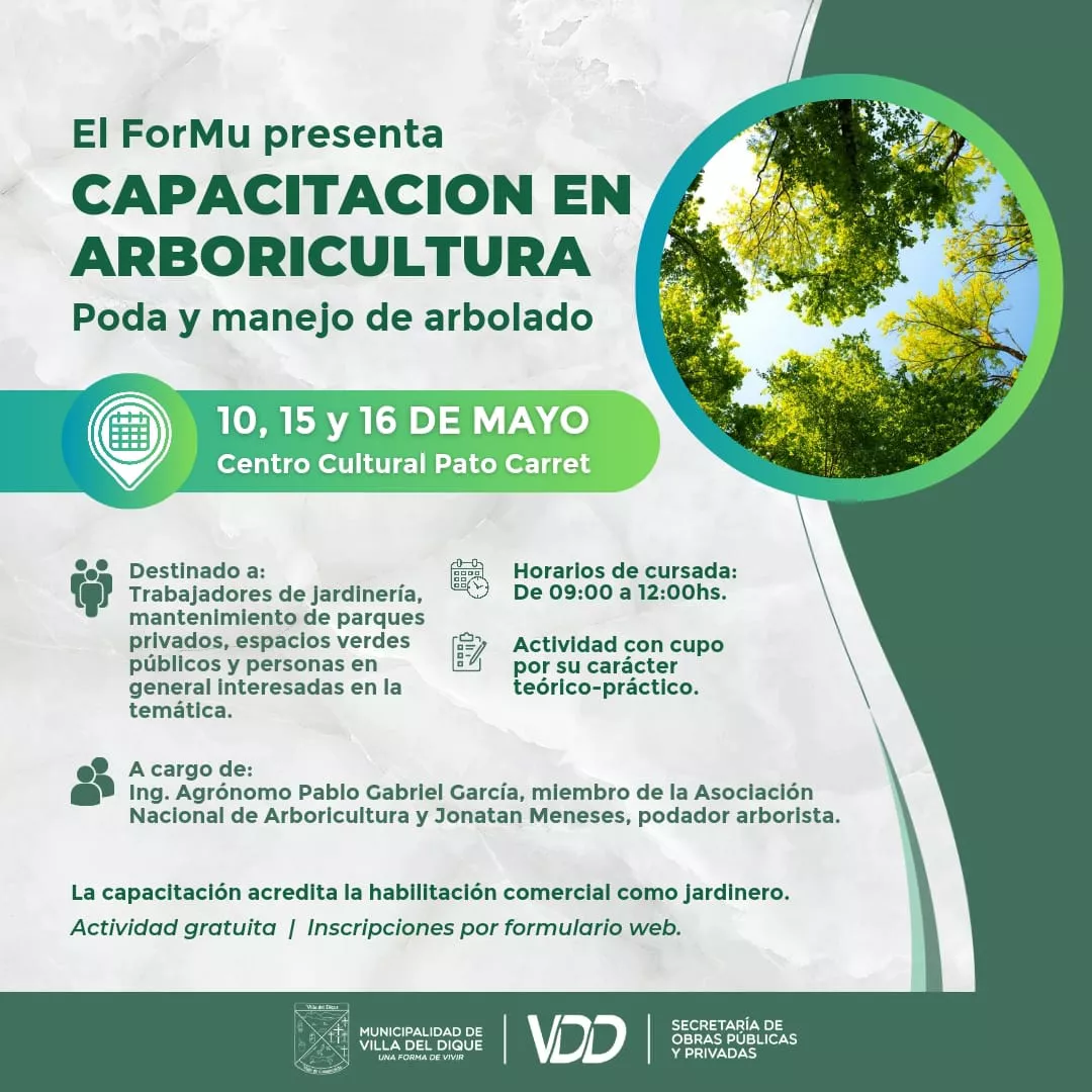 Villa del Dique: se realizará una capacitación en arboricultura, poda y manejo de arbolado 